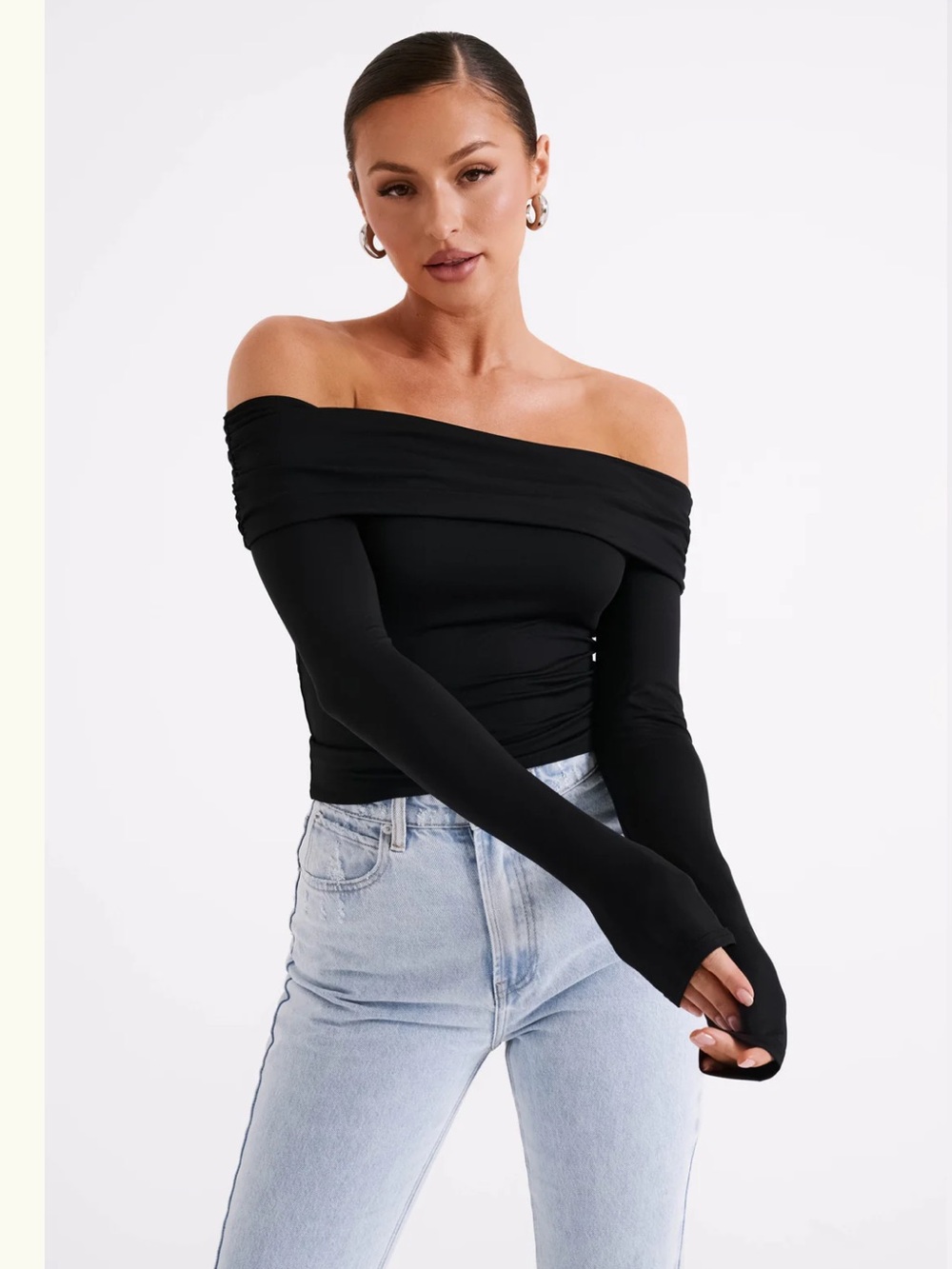 NWT Meshki Lucinda Recycled Nylon Off Shoulder Top - Black Women’s SZ 3 XL